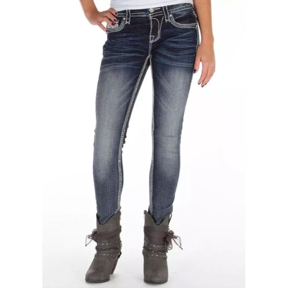 Rock Revival Vivian Easy Boot Rhinestone Mid Rise Curvy Boot Denim Jeans SIZE 26